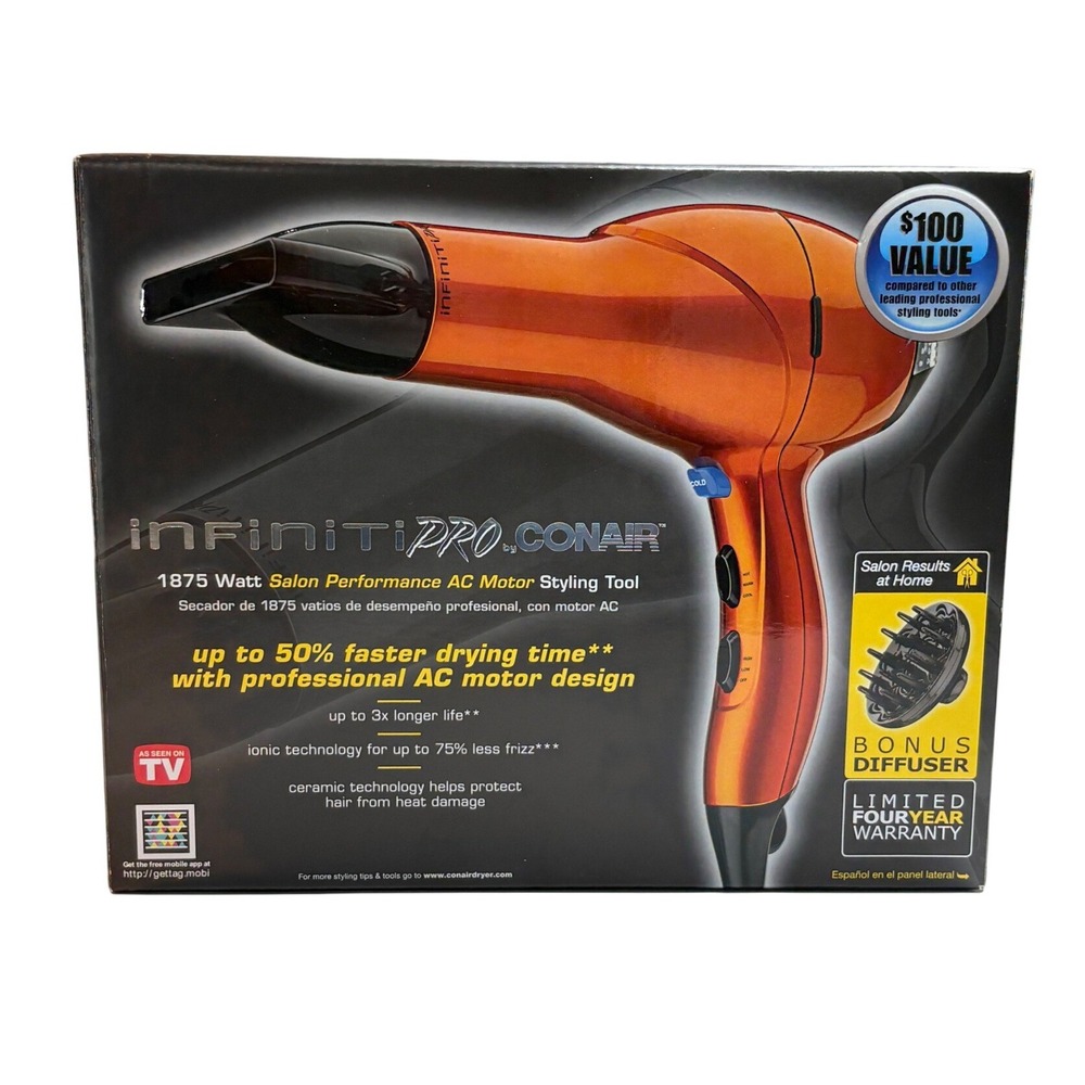 Conair InfinitiPro Hair Dryer 1875W Orange Salon Performance AC Motor New In Box